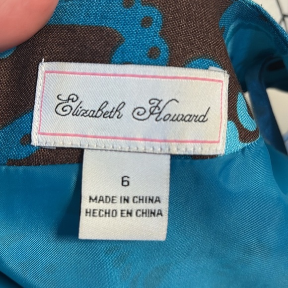 Elizabeth Howard linen abstract print sheath dress sleeveless round neck size 6 - Picture 7 of 12